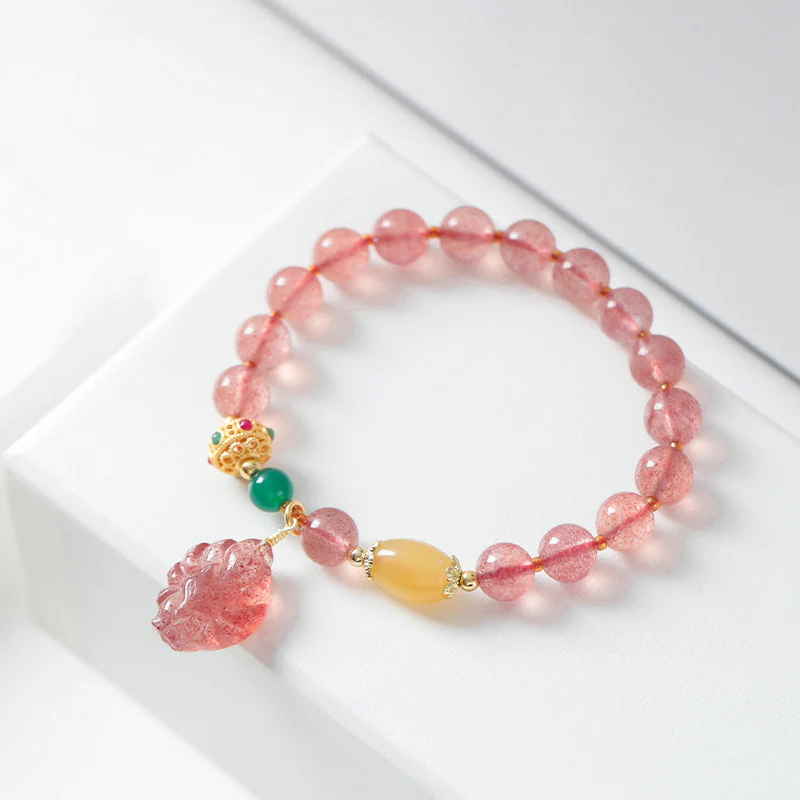 Braccialetto curativo Buddha Stones in quarzo fragola naturale con volpe a nove code - Image 6