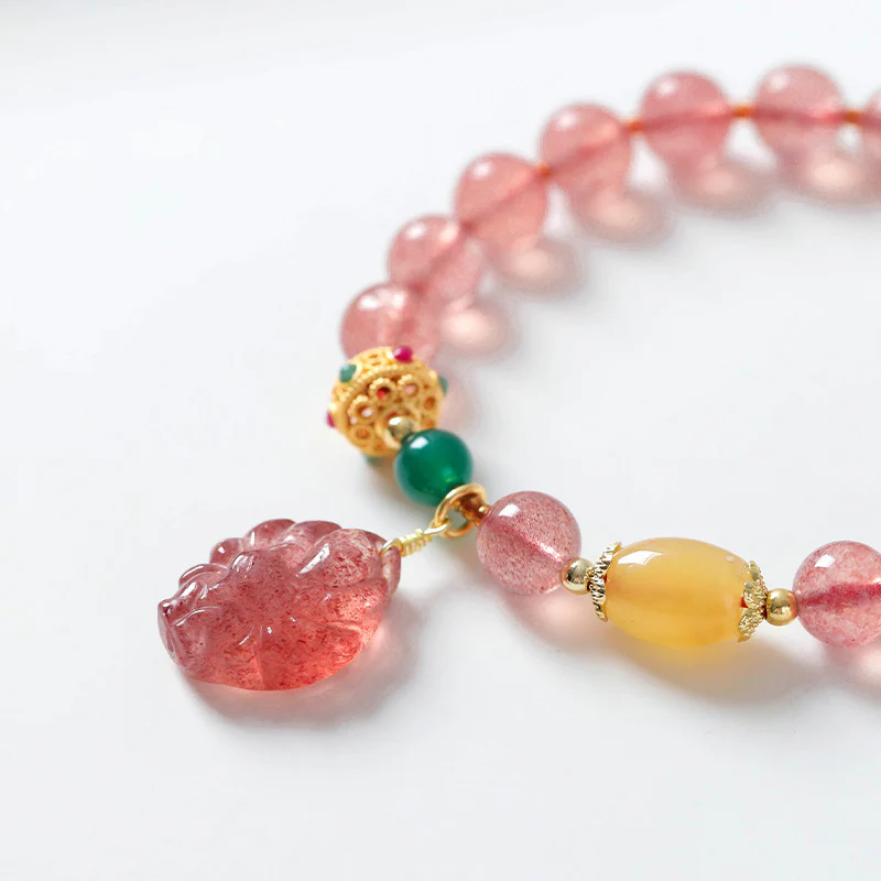 Braccialetto curativo Buddha Stones in quarzo fragola naturale con volpe a nove code - Image 8