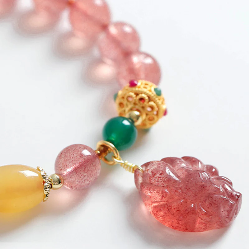 Braccialetto curativo Buddha Stones in quarzo fragola naturale con volpe a nove code - Image 9