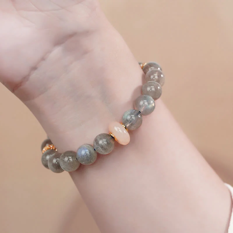 Buddha Stones Natural Moonstone Grey Agate Guarigione Cambiamento Bracciale - Image 2