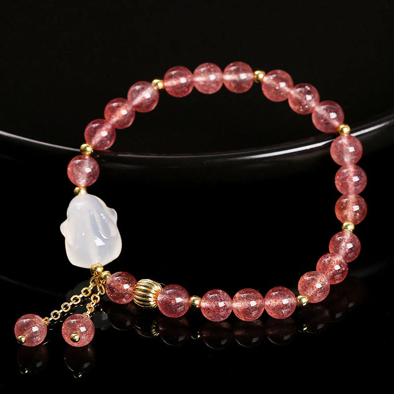 Braccialetto di guarigione naturale in quarzo fragola e agata con coniglio Buddha Stones - Image 3