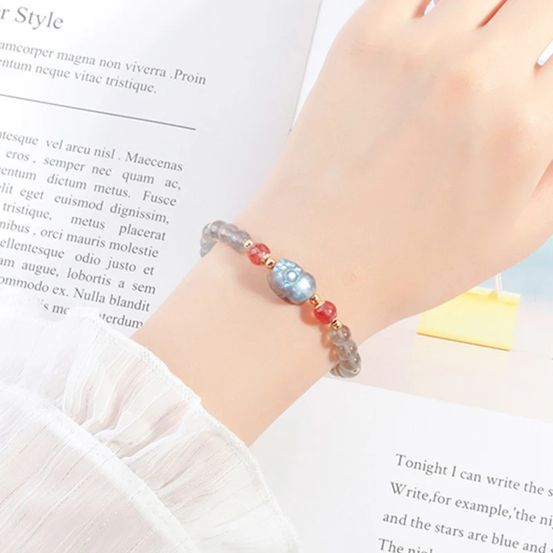 Braccialetto di guarigione PiXiu con pietre di luna, quarzo fragola e Buddha Stones - Image 3