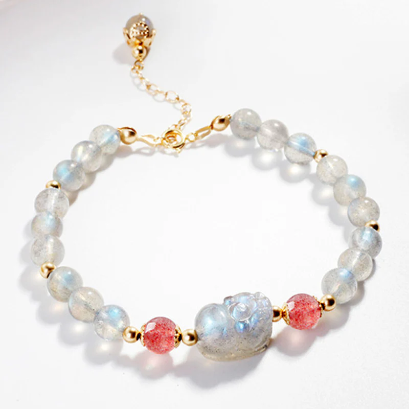 Braccialetto di guarigione PiXiu con pietre di luna, quarzo fragola e Buddha Stones - Image 9