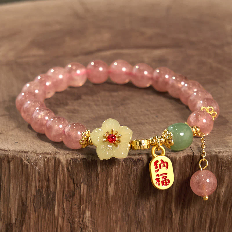 Braccialetto di guarigione positivo con carattere Fu, quarzo fragola naturale Buddha Stones - Image 2