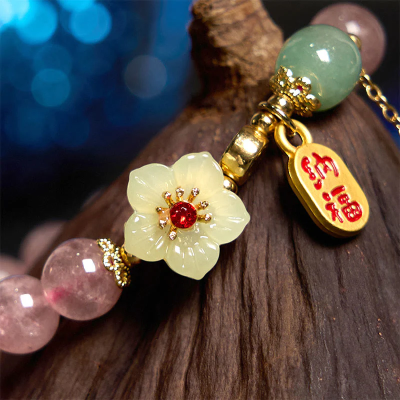 Braccialetto di guarigione positivo con carattere Fu, quarzo fragola naturale Buddha Stones - Image 3