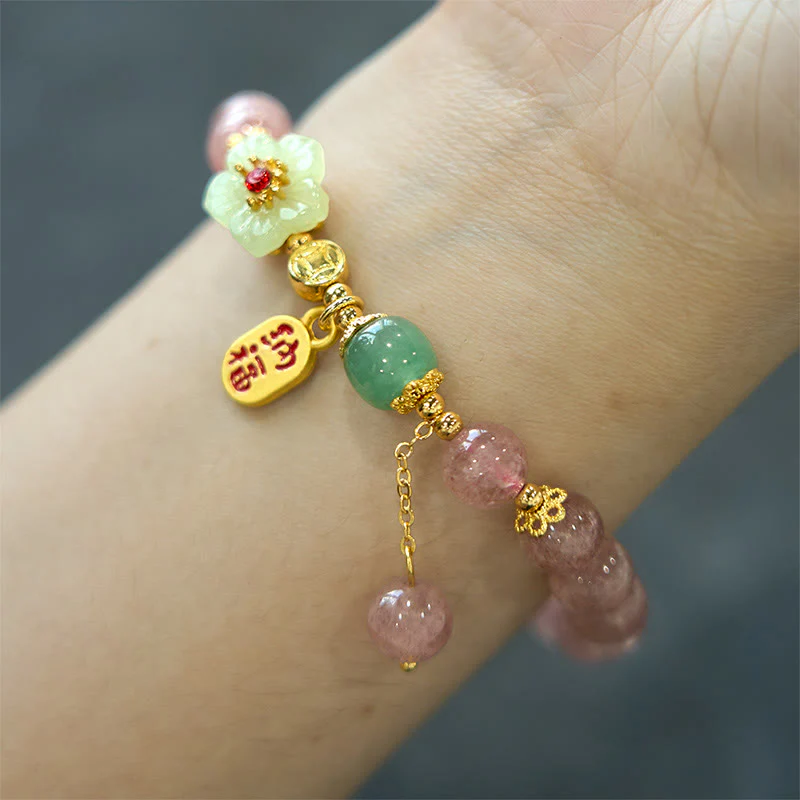 Braccialetto di guarigione positivo con carattere Fu, quarzo fragola naturale Buddha Stones - Image 5
