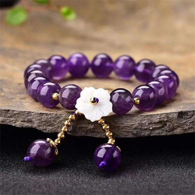 Braccialetto di guarigione spirituale con fiore di cristallo di ametista naturale Buddha Stones