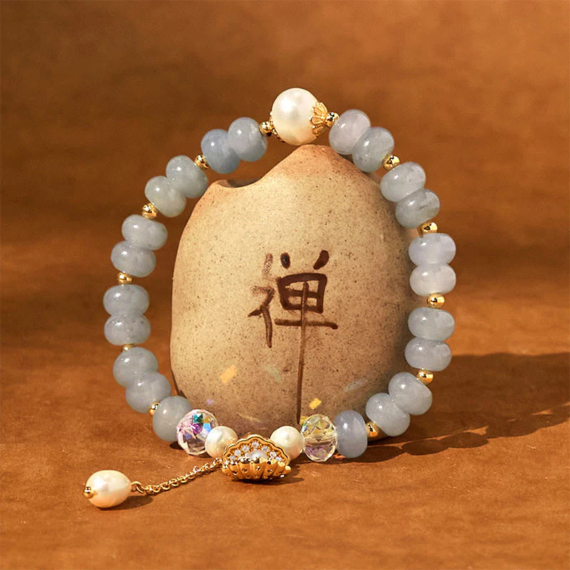 Braccialetto di perle curative in conchiglia di perle di acquamarina naturale Buddha Stones - Image 4