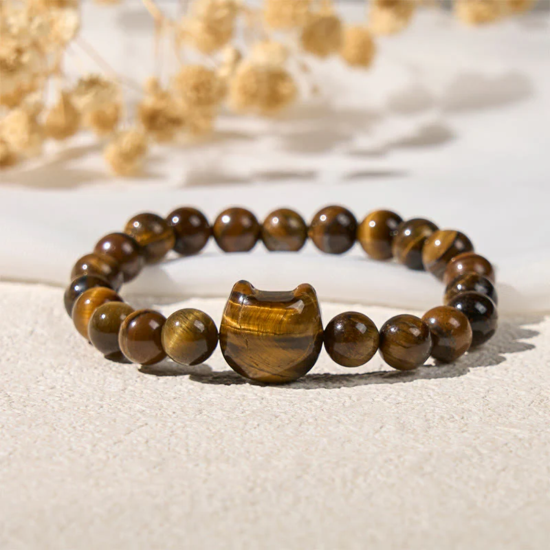Braccialetto di perle di potere con occhio di tigre e gatto carino Buddha Stones - Image 3