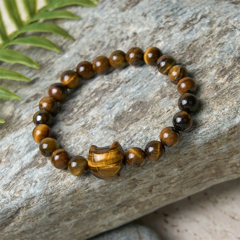 Braccialetto di perle di potere con occhio di tigre e gatto carino Buddha Stones - Image 6