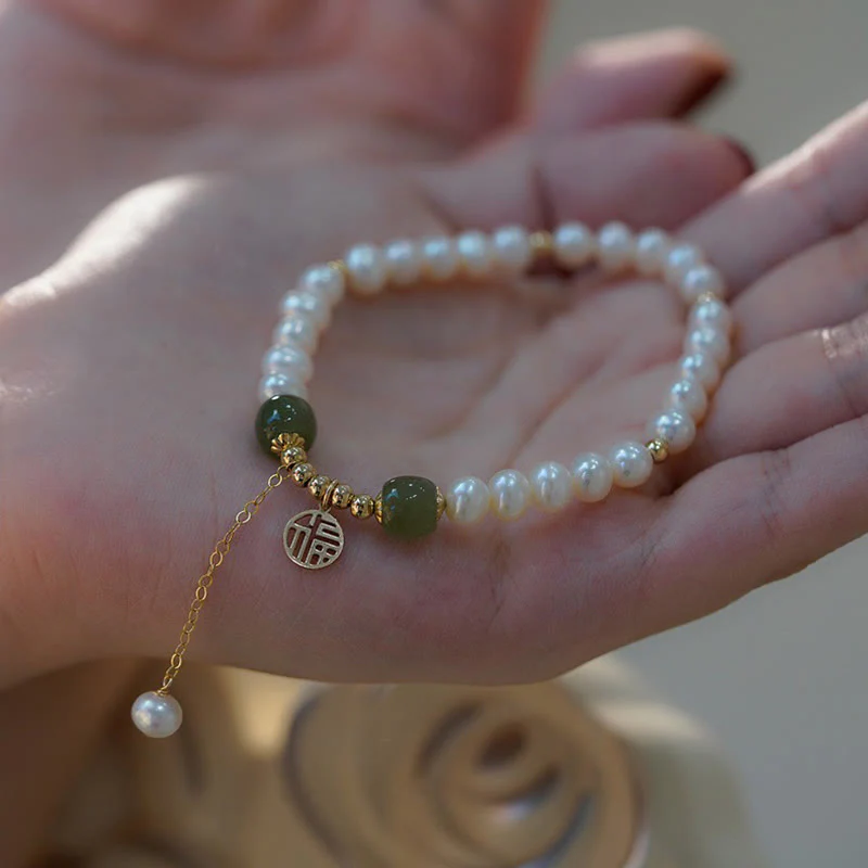 Braccialetto di perle di saggezza e felicità in giada Hetian di perle naturali - Image 11