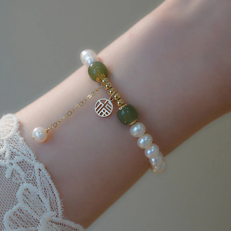 Braccialetto di perle di saggezza e felicità in giada Hetian di perle naturali - Image 12