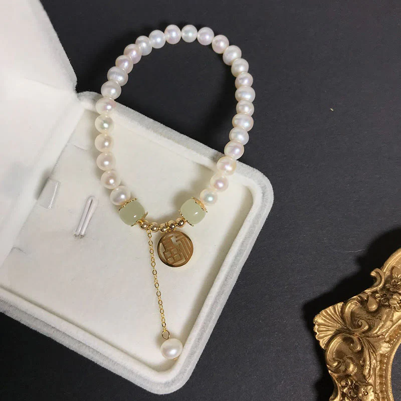 Braccialetto di perle di saggezza e felicità in giada Hetian di perle naturali - Image 7