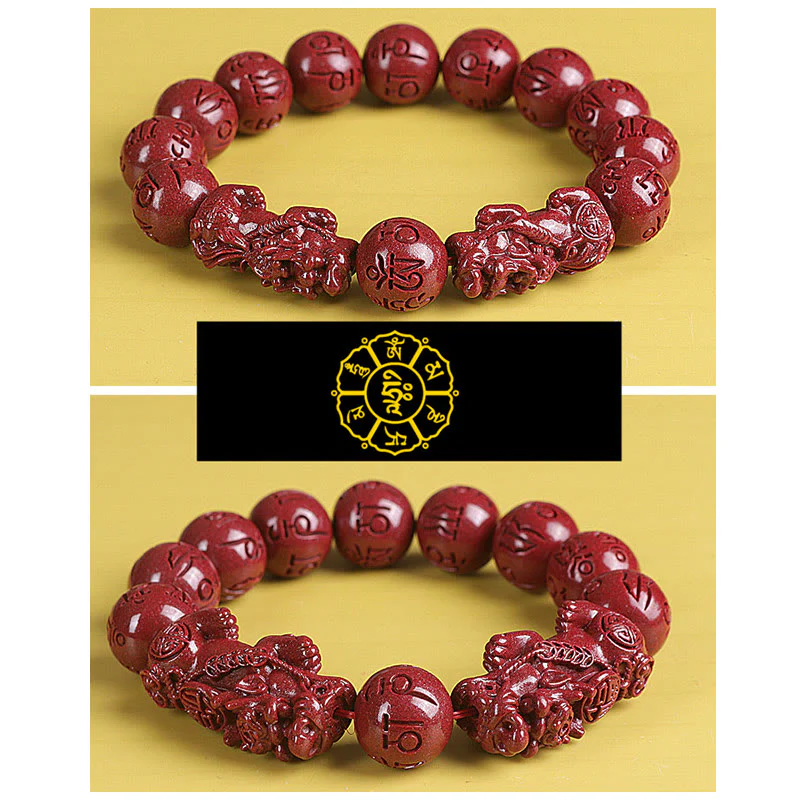Braccialetto di perline Buddha Stones Natural Double PiXiu Cinnabar Om Mani Padme Hum Wealth Luck - Image 10