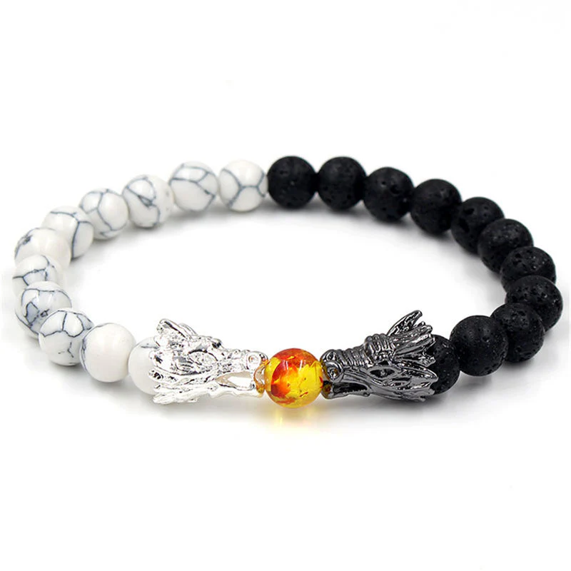 Braccialetto di perline con benedizione del drago, pietra lavica turchese bianco Buddha Stones - Image 2