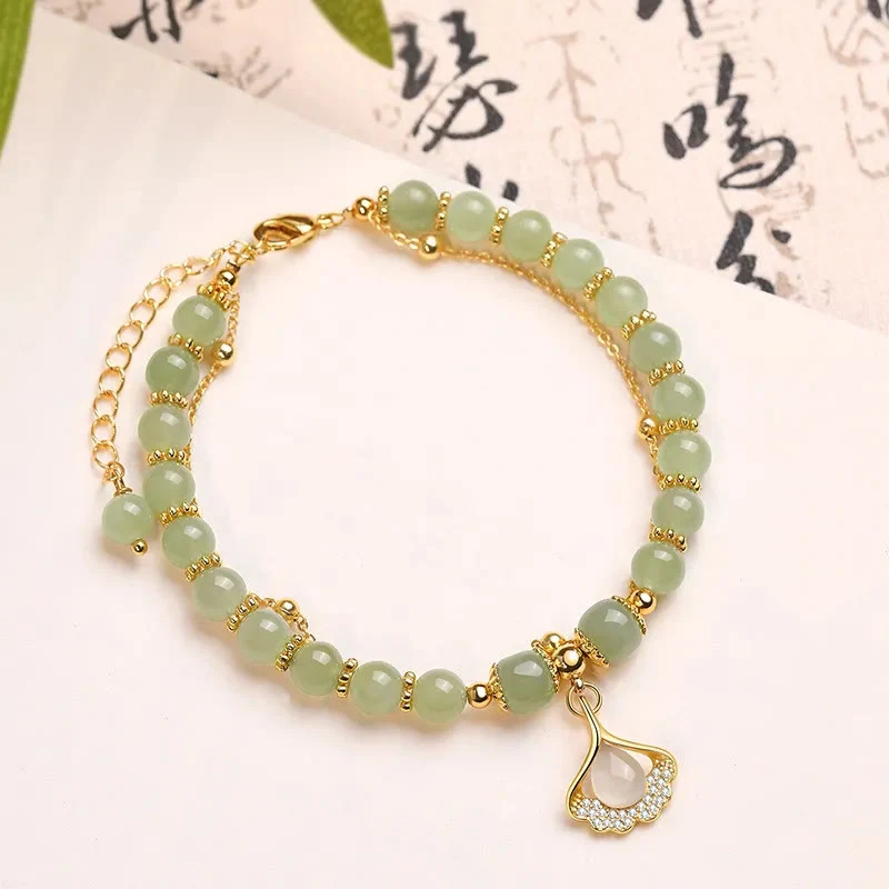 Braccialetto di perline con carattere Fu , Buddha Stones di giada, foglia di ginkgo, tulipano, arachidi e fortuna - Image 10