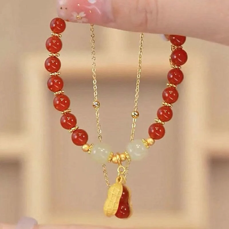 Braccialetto di perline con carattere Fu , Buddha Stones di giada, foglia di ginkgo, tulipano, arachidi e fortuna - Image 21