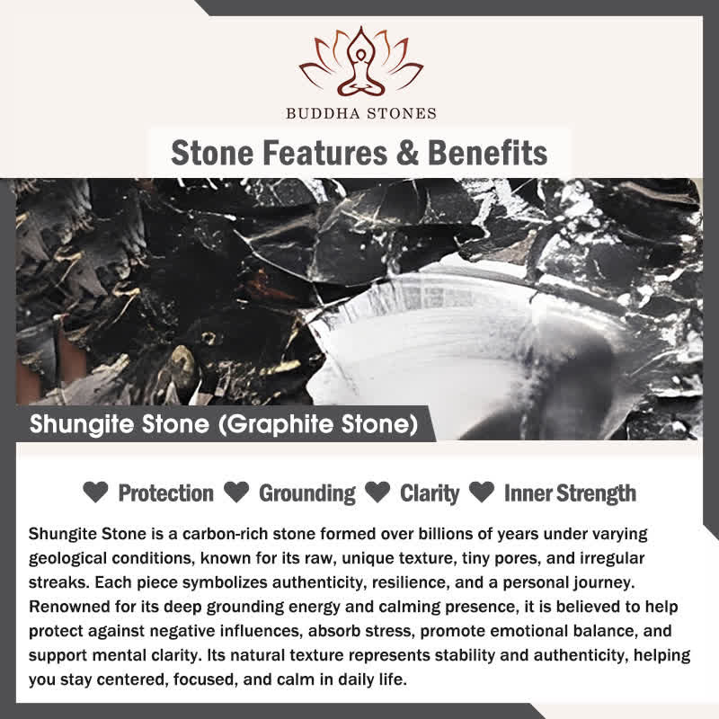 Braccialetto di perline con forza interiore in pietra di shungite autentica e rotonda Buddha Stones - Image 5