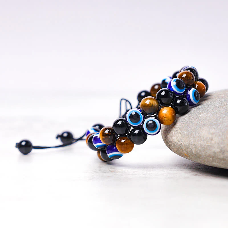 Braccialetto di perline di protezione dell'occhio di tigre con ematite e Buddha Stones - Image 11
