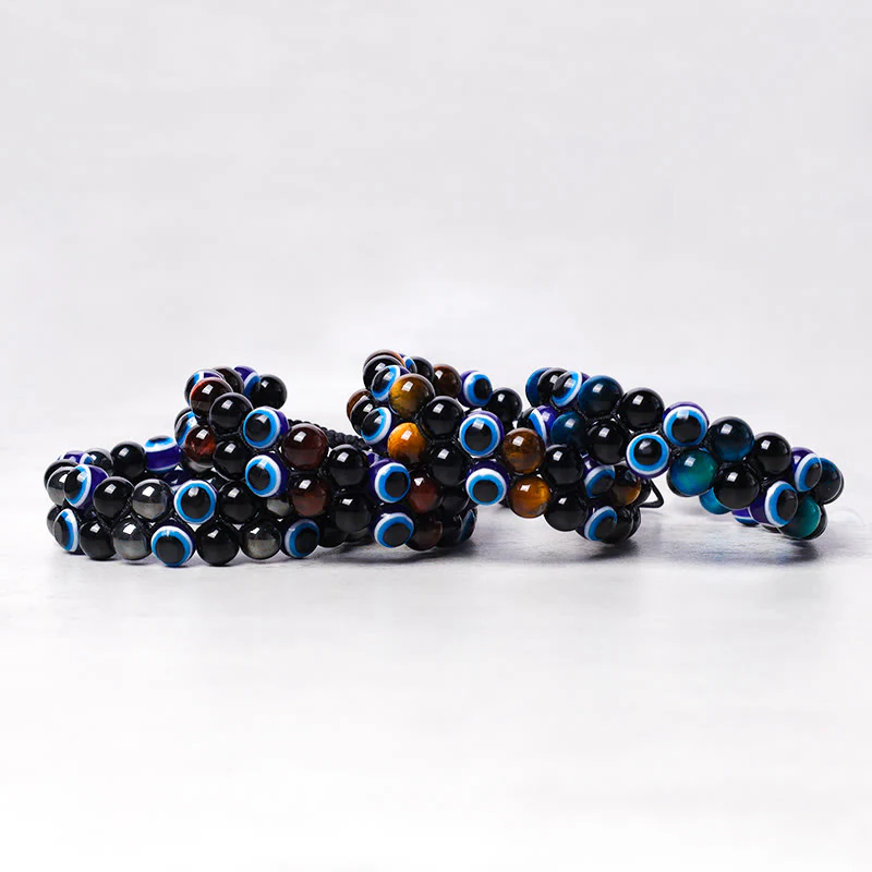 Braccialetto di perline di protezione dell'occhio di tigre con ematite e Buddha Stones - Image 3