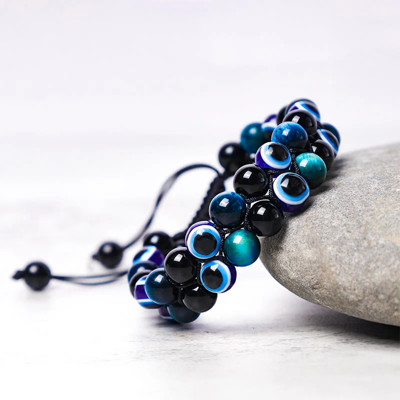 Braccialetto di perline di protezione dell'occhio di tigre con ematite e Buddha Stones - Image 6