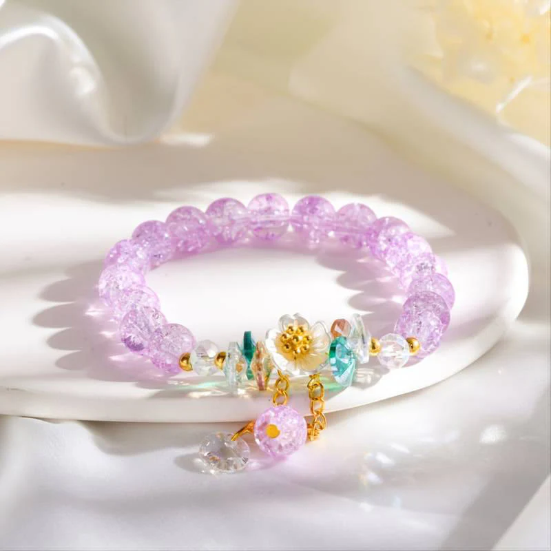 Braccialetto di perline di vetro con ciondolo a forma di fiore con design semplice Buddha Stones - Image 13