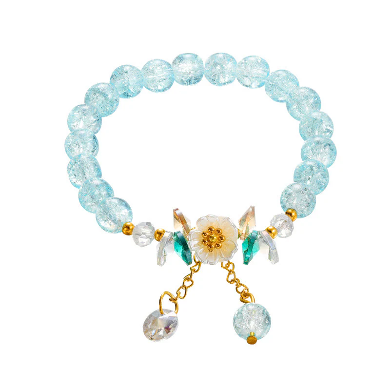Braccialetto di perline di vetro con ciondolo a forma di fiore con design semplice Buddha Stones - Image 16