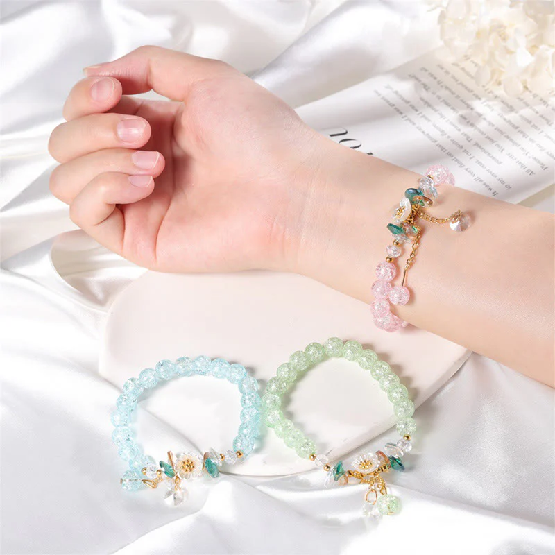 Braccialetto di perline di vetro con ciondolo a forma di fiore con design semplice Buddha Stones - Image 2
