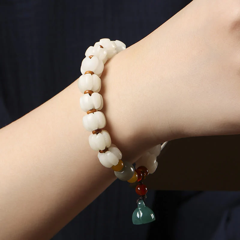 Braccialetto di perline di zucca incise con semi di Bodhi naturale, agata rossa, Bodhi Calm Harmony, Lotus - Image 7