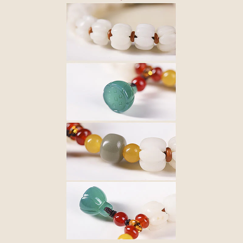 Braccialetto di perline di zucca incise con semi di Bodhi naturale, agata rossa, Bodhi Calm Harmony, Lotus - Image 9