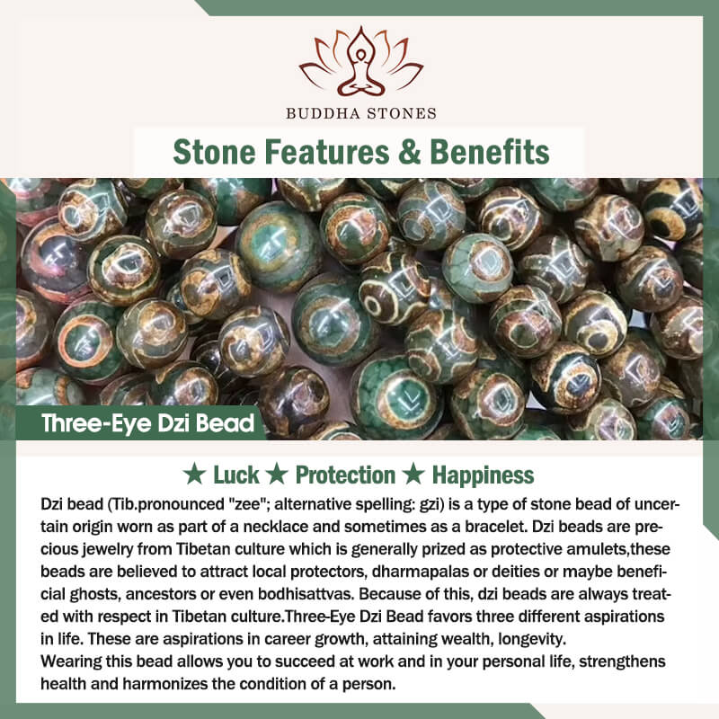 Braccialetto di perline Dzi tibetano a tre occhi Buddha Stones Luck Happiness - Image 6