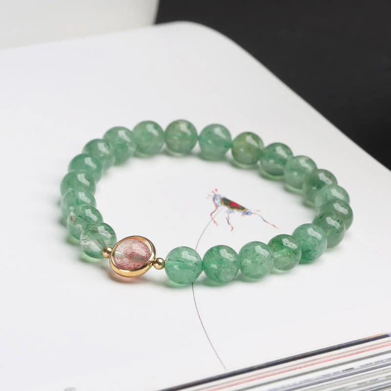 Braccialetto di perline lenitive in quarzo fragola verde naturale Buddha Stones - Image 2