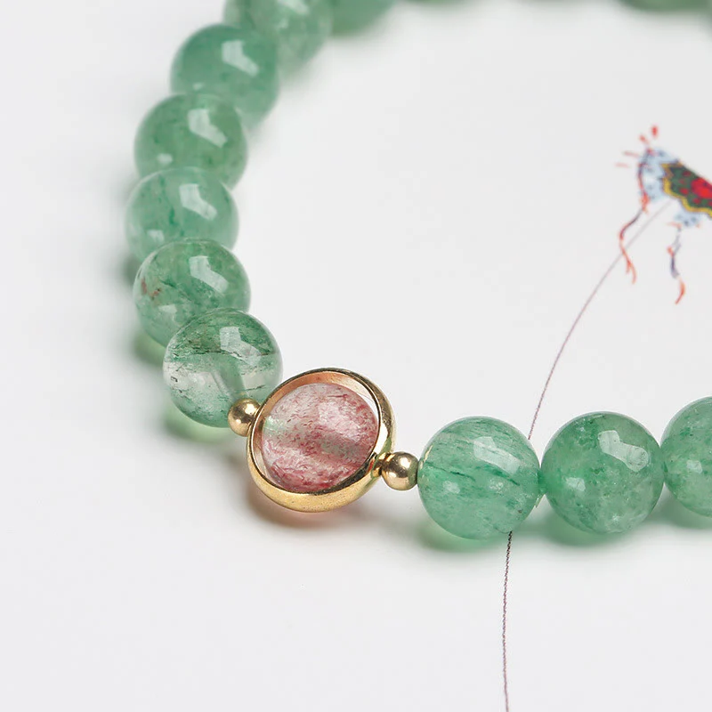 Braccialetto di perline lenitive in quarzo fragola verde naturale Buddha Stones - Image 3