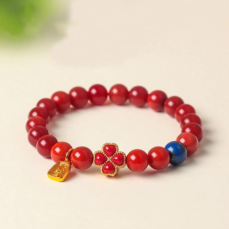 Braccialetto di perline positive con agata rossa del sud, agata bianca, fiore di zucca e quadrifoglio Buddha Stones
