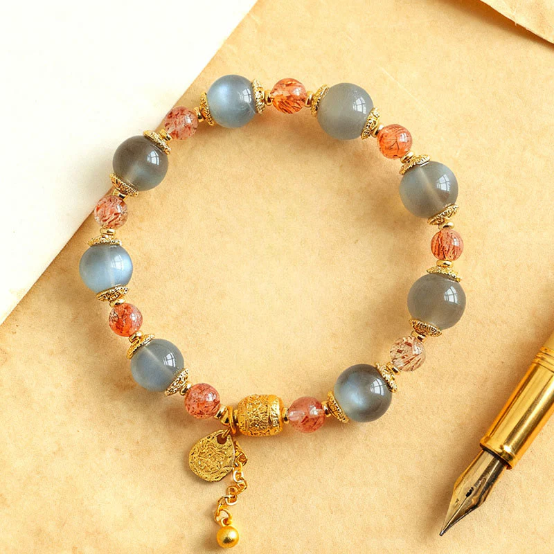Braccialetto di perline positive curative in quarzo fragola naturale con pietra di luna Buddha Stones - Image 16