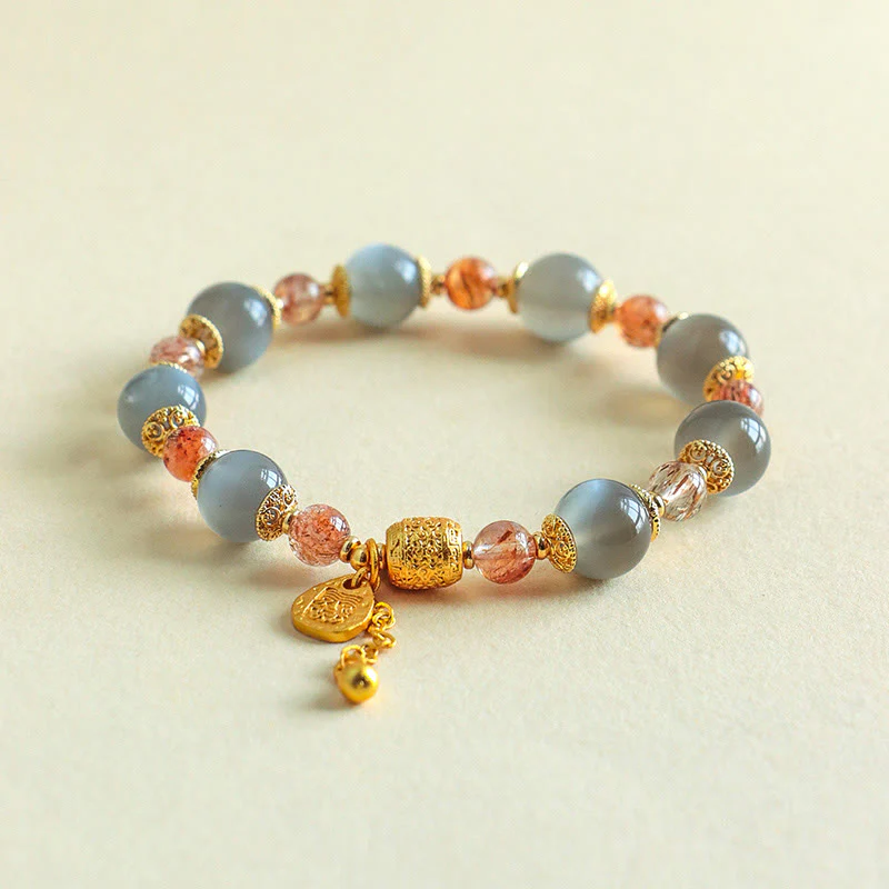 Braccialetto di perline positive curative in quarzo fragola naturale con pietra di luna Buddha Stones - Image 17