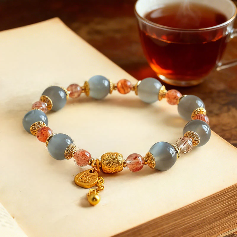 Braccialetto di perline positive curative in quarzo fragola naturale con pietra di luna Buddha Stones - Image 18