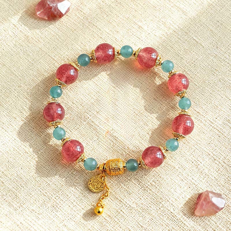 Braccialetto di perline positive curative in quarzo fragola naturale con pietra di luna Buddha Stones - Image 2