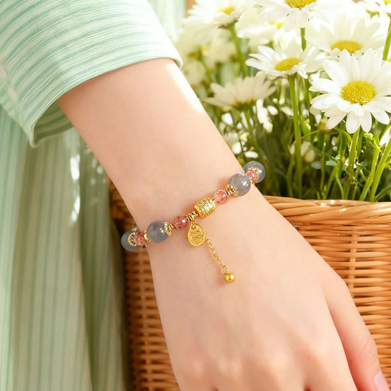 Braccialetto di perline positive curative in quarzo fragola naturale con pietra di luna Buddha Stones - Image 21