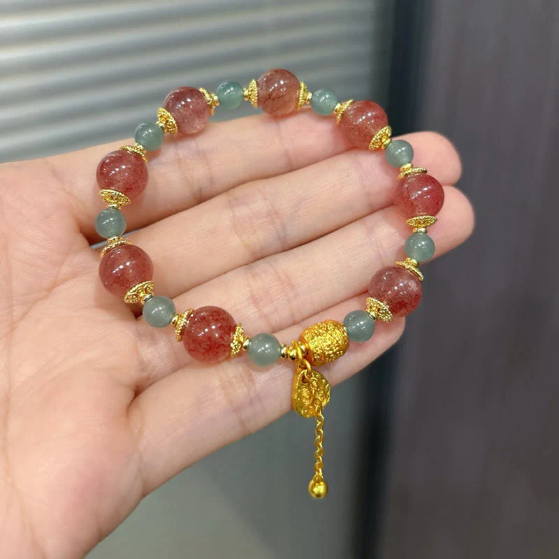 Braccialetto di perline positive curative in quarzo fragola naturale con pietra di luna Buddha Stones - Image 6