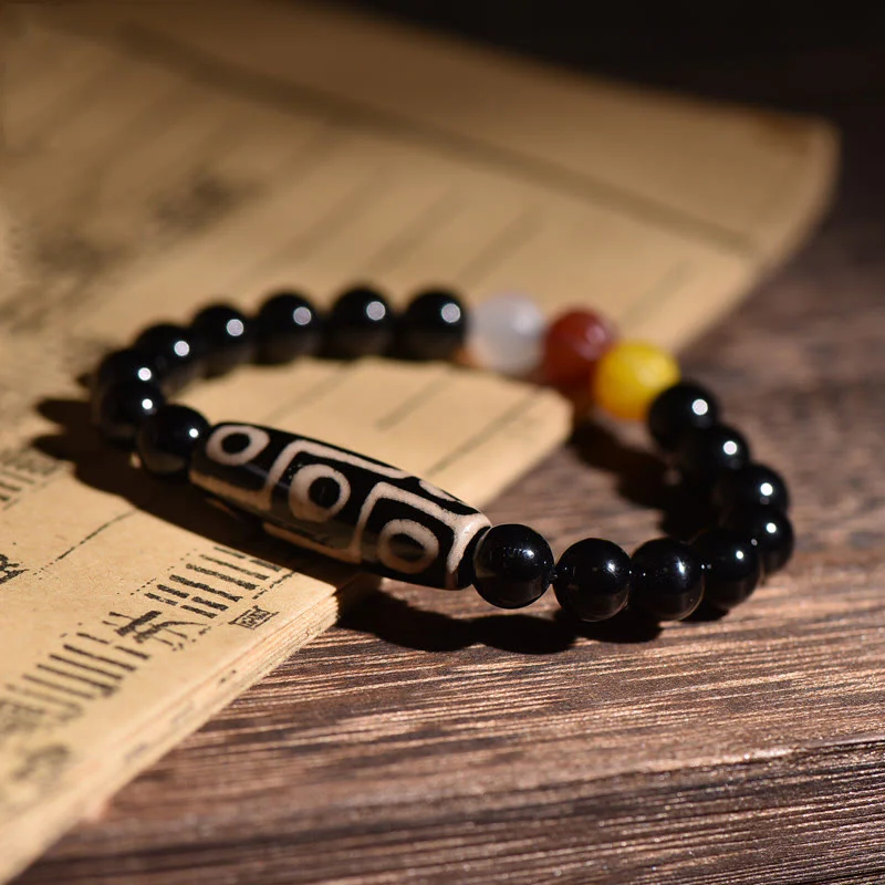 Braccialetto di potere della ricchezza con perline Dzi a nove occhi naturali tibetane Buddha Stones