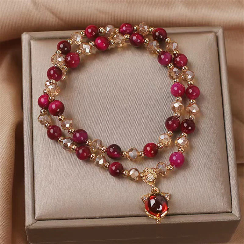 Braccialetto di protezione a doppio giro con occhio di tigre rosso Buddha Stones - Image 2