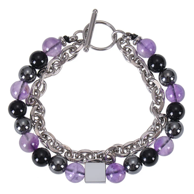 Braccialetto di protezione a doppio giro in acciaio al titanio con magnetite nera, occhio di tigre colorato e pietra smerigliata Buddha Stones - Image 18