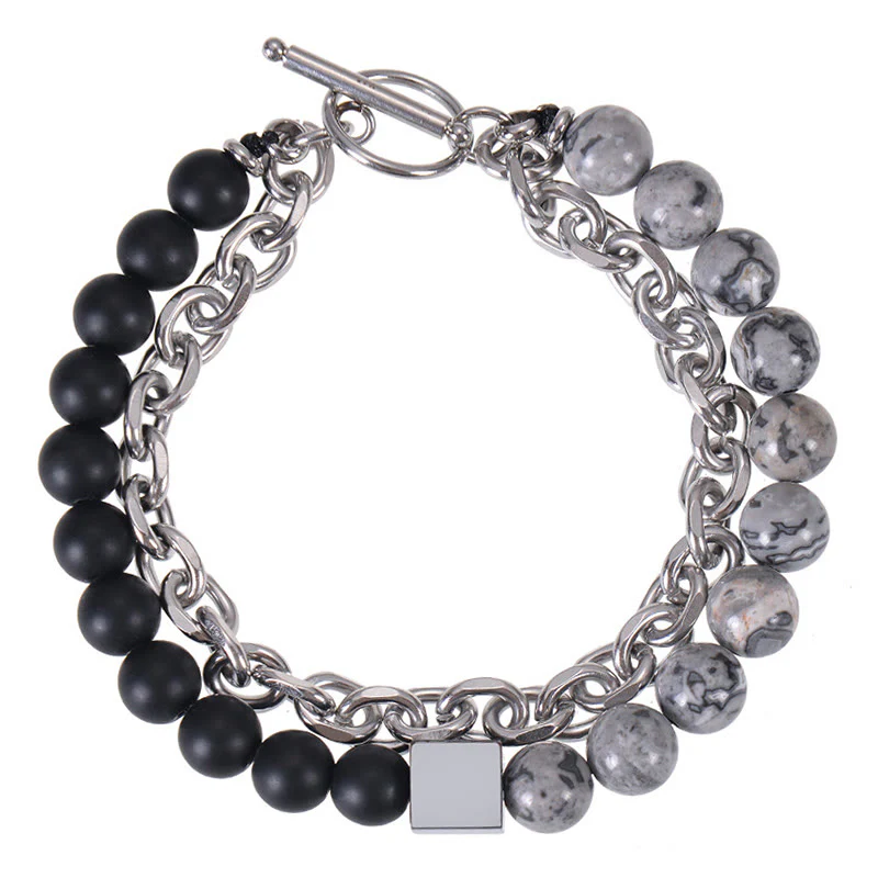 Braccialetto di protezione a doppio giro in acciaio al titanio con magnetite nera, occhio di tigre colorato e pietra smerigliata Buddha Stones - Image 25
