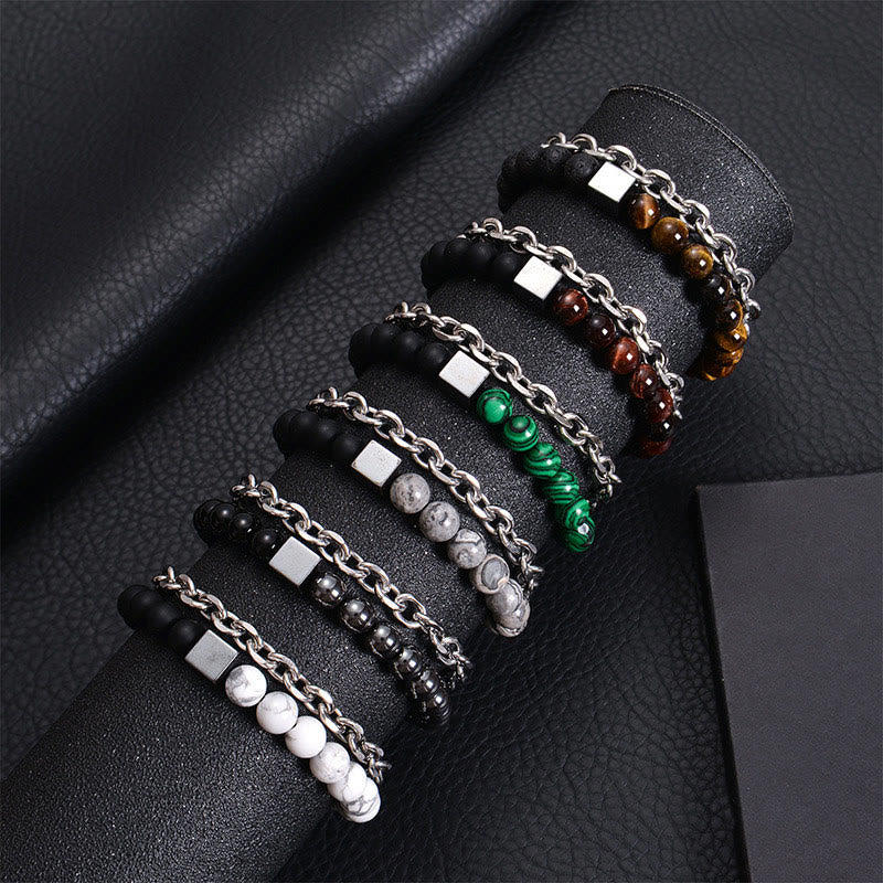 Braccialetto di protezione a doppio giro in acciaio al titanio con magnetite nera, occhio di tigre colorato e pietra smerigliata Buddha Stones - Image 33