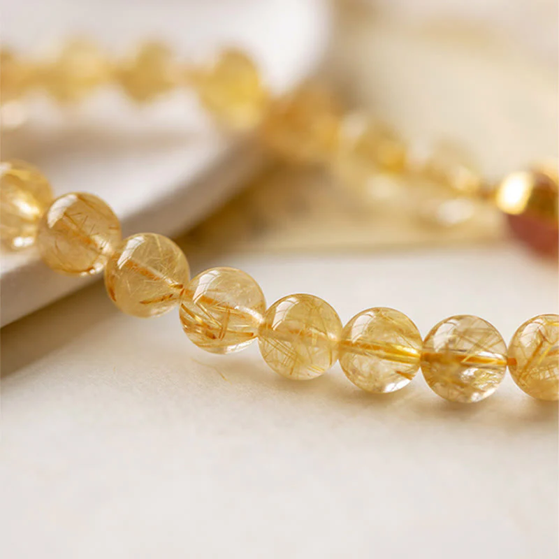 Braccialetto di protezione a forma di stella in quarzo rutilato dorato Buddha Stones Strawberry Quartz - Image 4