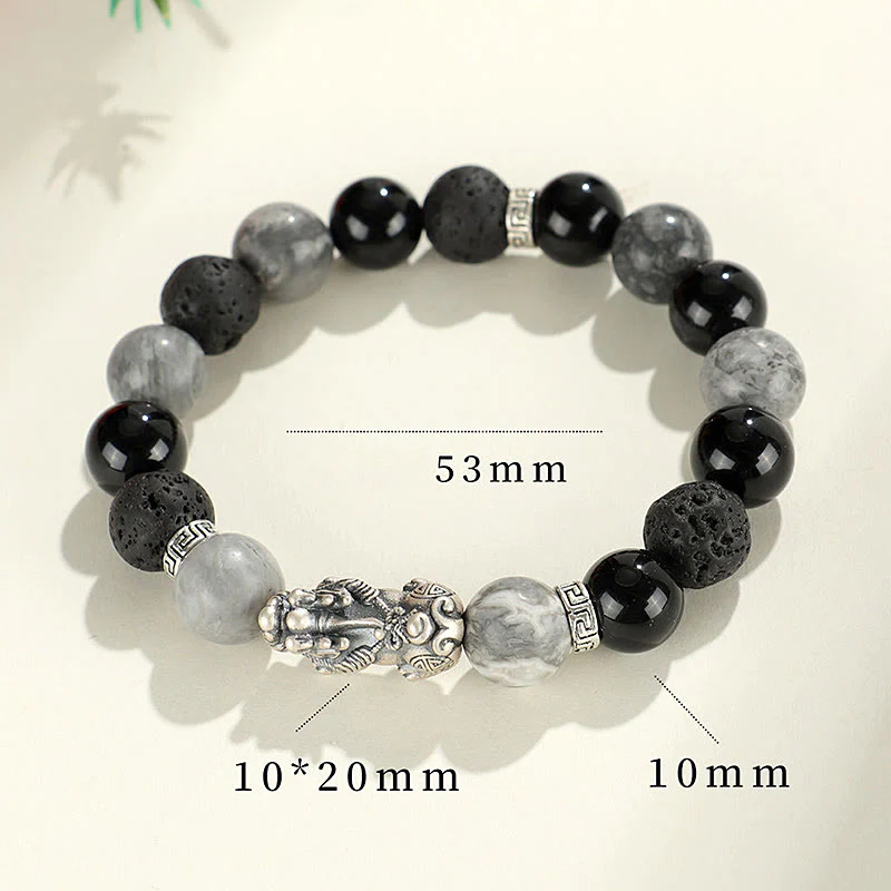 Braccialetto di protezione Buddha Stones 999 Sterling Silver PiXiu Onice nero Diaspro grigio Lava Rock - Image 11