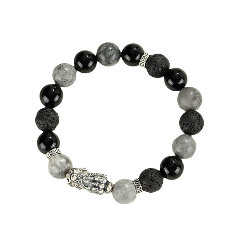 Braccialetto di protezione Buddha Stones 999 Sterling Silver PiXiu Onice nero Diaspro grigio Lava Rock - Image 13