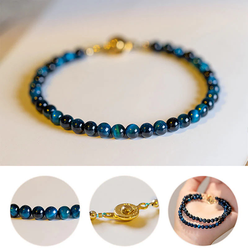 Braccialetto di protezione con catena in pietra naturale occhio di tigre blu Buddha Stones - Image 4