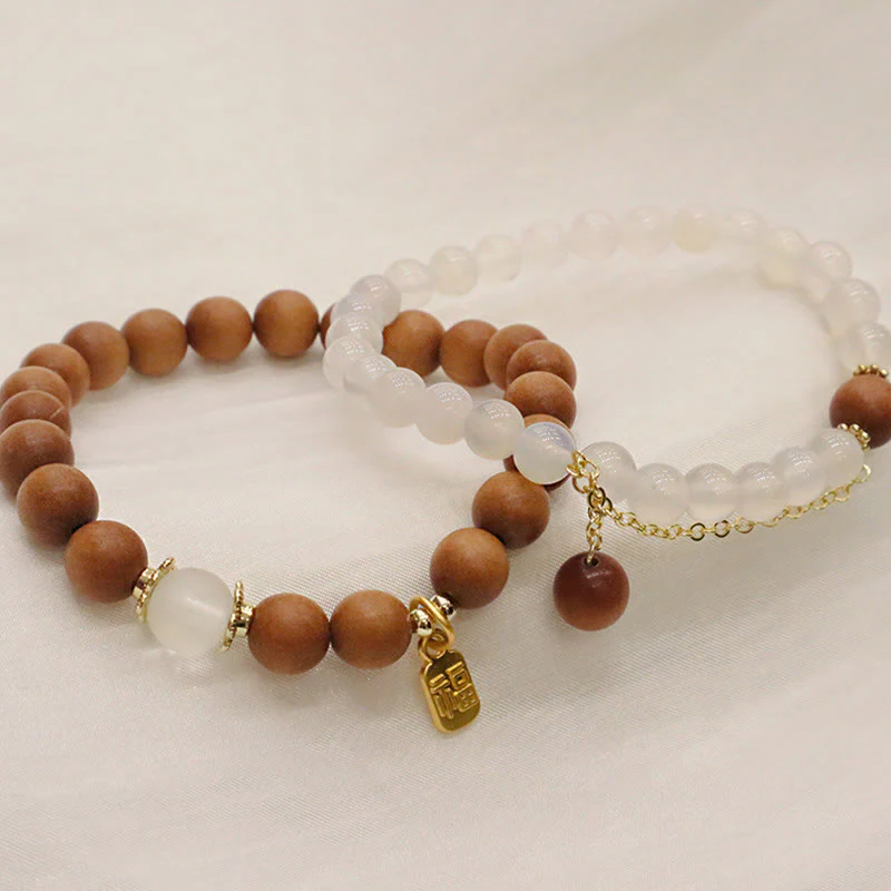 Braccialetto di protezione con ciondolo a forma di carattere Fu con occhio di gatto Buddha Stones in legno di sandalo - Image 16